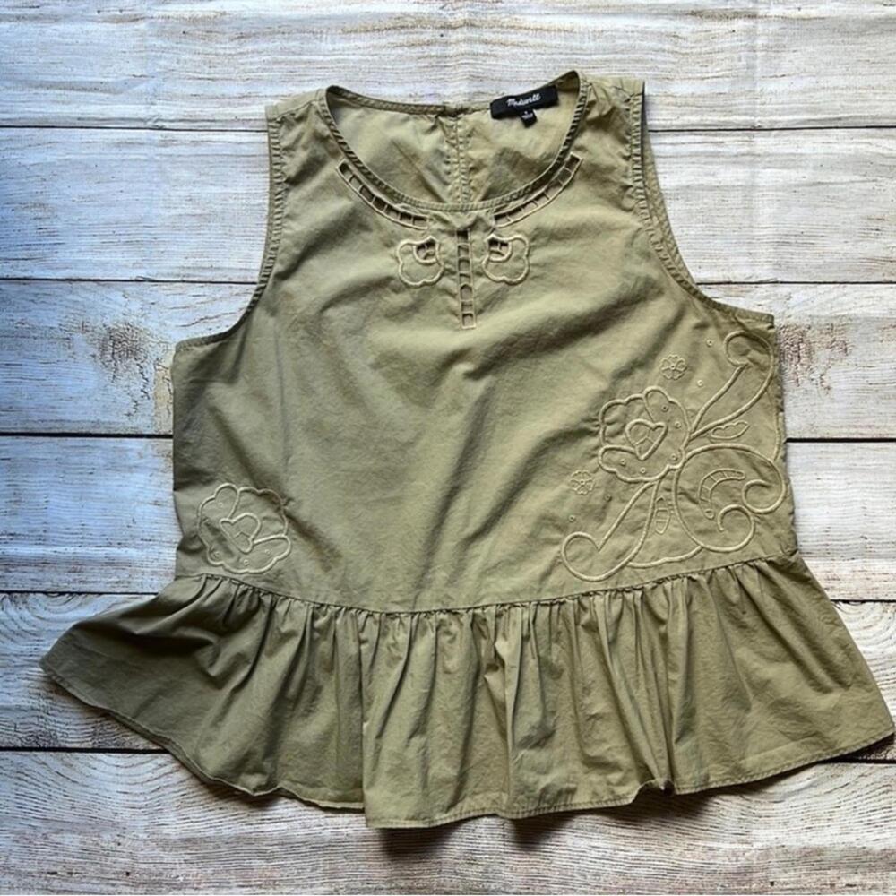 💚 Madewell Sleeveless Spring / Summer Cotton Blouse Embroidery